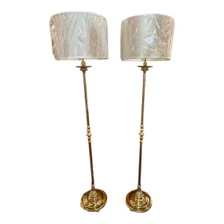 Mid 20th CenturyHeavy English Silvered Bronze Floor Lamps - a Pair For Sale