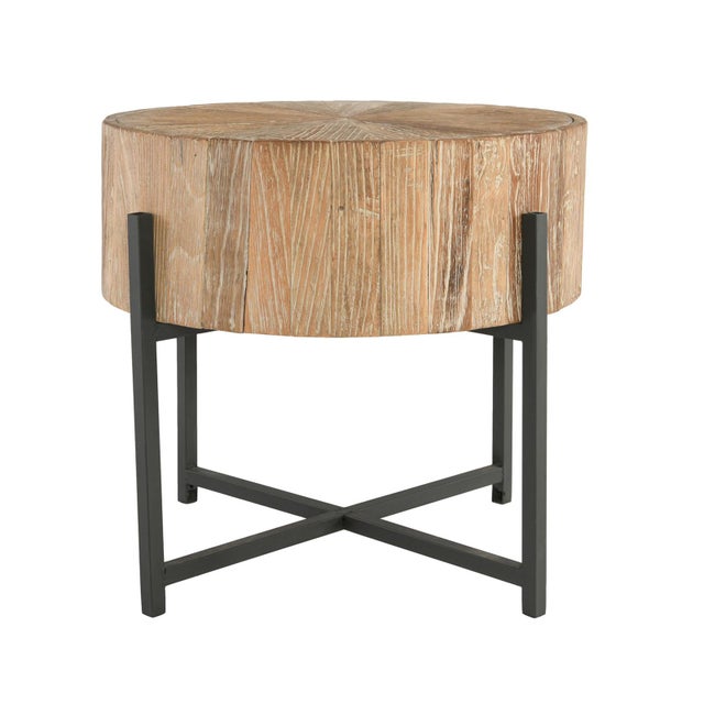 2020s Mia Round Wood & Iron Side Table For Sale - Image 5 of 9