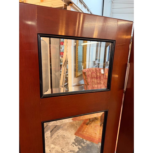 Contemporary Vintage Contemporary Mahogany 4-Panel Folding Room Divider Screen With Beveled Glass For Sale - Image 3 of 7