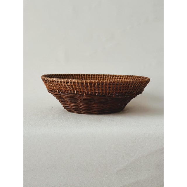 Wood Vintage Wicker Basket With Bent Rattan Rim For Sale - Image 7 of 7