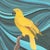 “Gossip Swirl” Yellow Parrot Painting Marbled Art by Allison Cosmos For Sale