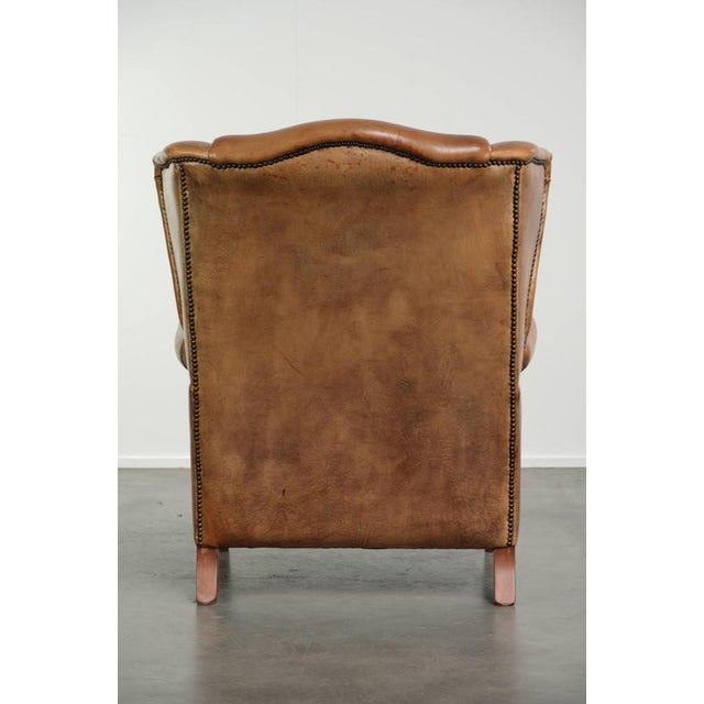 English Sheepskin Wing Armchair in Light Cognac Color For Sale - Image 4 of 13