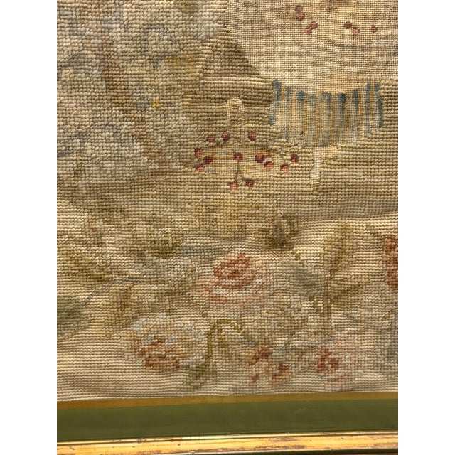 Wood Pair of 19th-Century Figural Needlepoint & Petit Point Pastoral Panels For Sale - Image 7 of 16