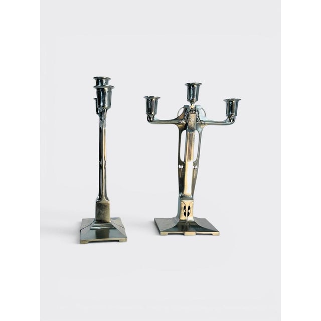 Jugendstil Candlesticks in Pewter by Achille Gamba from Hille, 1920, Set of 2 For Sale - Image 3 of 13