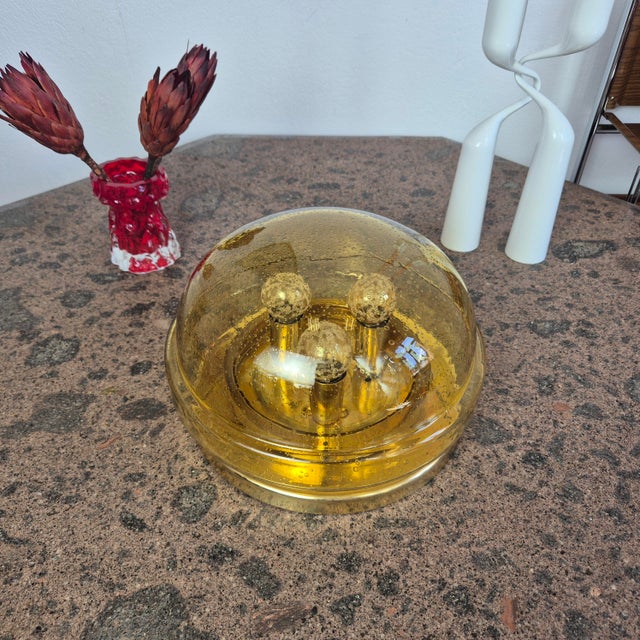 Mid-Century Brass and Glass Flush Mount from Lampukas, Finland, 1960s For Sale - Image 12 of 14
