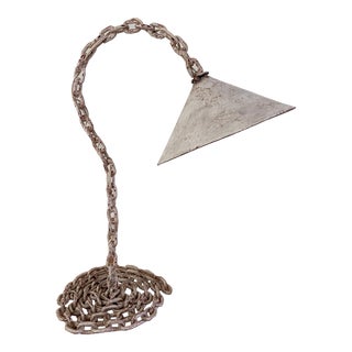 Vintage Brutalist Chain Link Table Lamp With Conical Shade For Sale