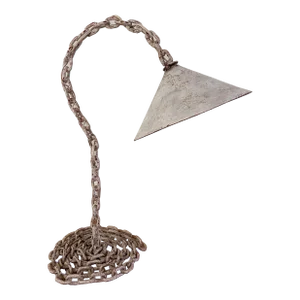 Vintage Brutalist Chain Link Table Lamp With Conical Shade