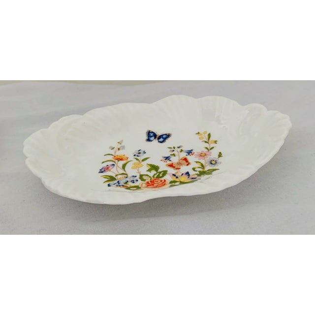 Ceramic Vintage English Traditional Aynsley Butterflies Cottage Garden Platters Crudités Fine Bone China Dishes - Set of 2 For Sale - Image 7 of 13