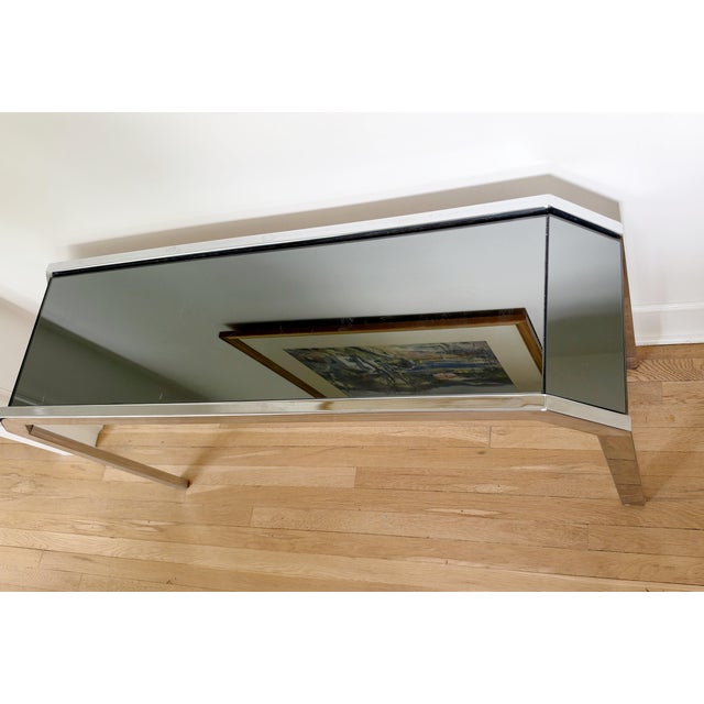 Leon Rosen Beautiful Postmodern Chrome and Smoke Mirror Console in Style of Leon Rosen for Pace For Sale - Image 4 of 5