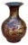 Chinese Brown Lacquer Golden Scenery Decorative Wood Vase Art For Sale