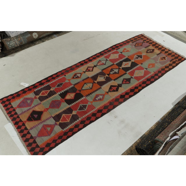 Tribal Vintage Persian Kilim Rug in Red, Orange and Blue Tribal Geometric Patterns For Sale - Image 3 of 7