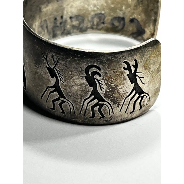 Metal Rare Victor Coochwytewa Vintage Hopi Silver Overlay Cuff For Sale - Image 7 of 7