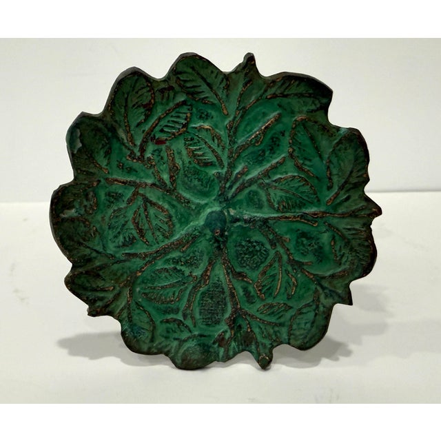 2000 - 2009 Art Nouveau Brass Candle Holder W/ Green Patina Pillar & Spike Nature Design For Sale - Image 5 of 7