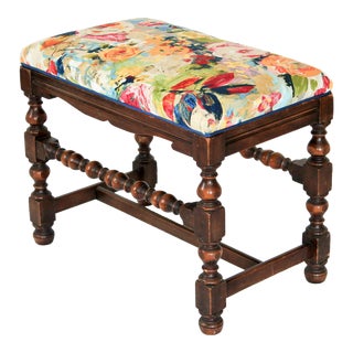 William and Mary Style Floral Bench For Sale