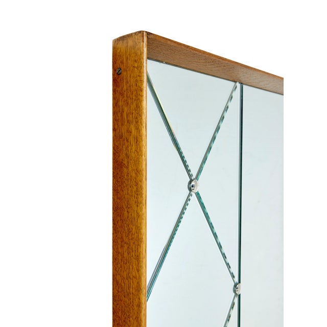Mid-Century Swedish Oak Framed Harlequin Wall Mirror, 1960 For Sale - Image 6 of 7