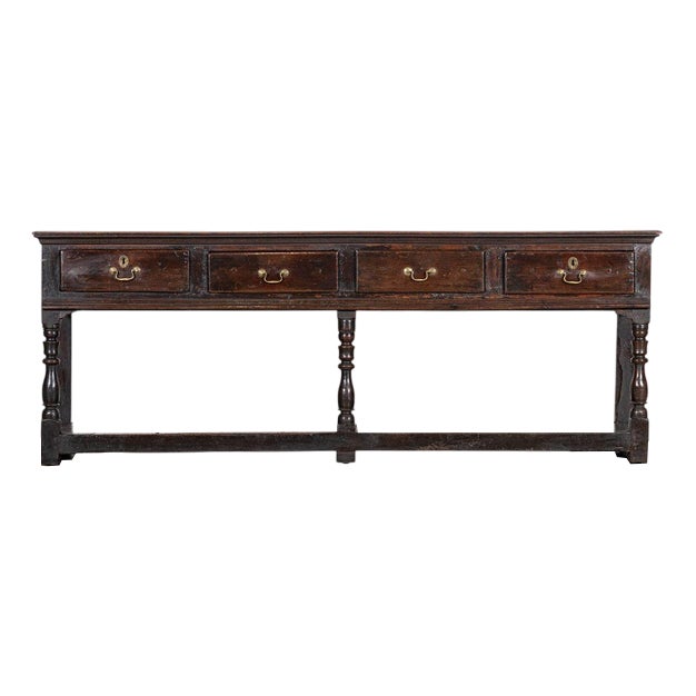 Large English Oak Potboard Dresser Base, 1780s For Sale