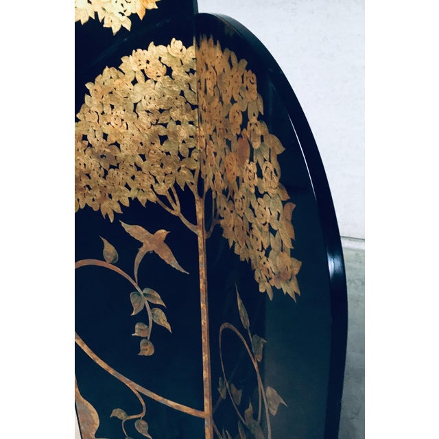 Asian Art Deco Revival Black and Gold Leaf Room Divider, 1980s For Sale - Image 13 of 18