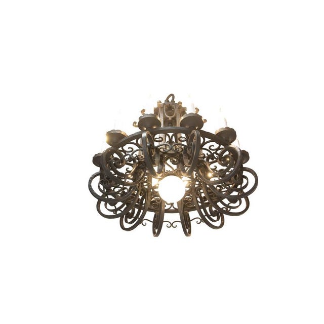 Vintage French Chandelier in Wrought Iron, 1920 For Sale - Image 6 of 15