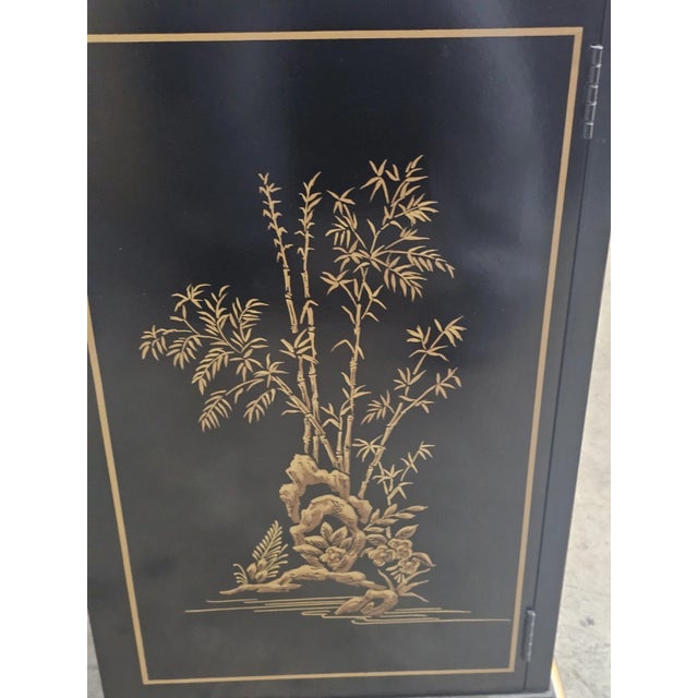 Late 20th Century Drexel Heritage Black Lacquer Et Cetera Chinoiserie China Cabinet Bookcase For Sale - Image 9 of 15