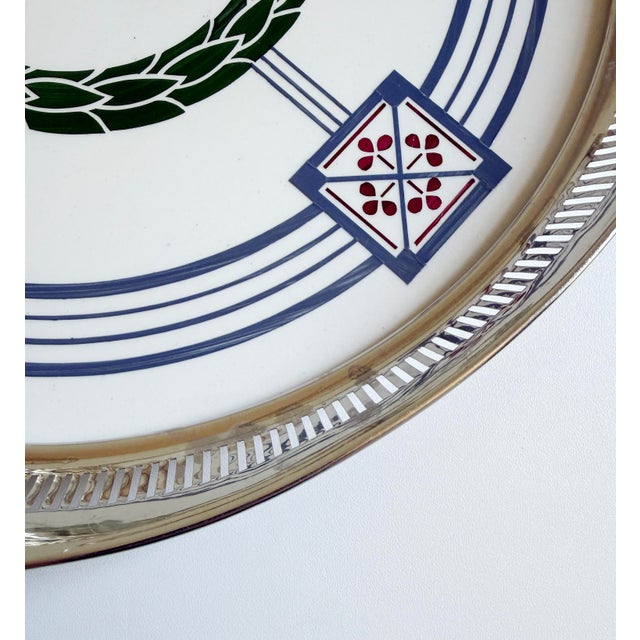 Silver Secessionist Porcelain & Nickel Serving Tray, Early 1900s For Sale - Image 8 of 13