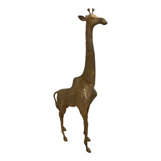 Large Late 20th Century Solid Hammered Brass Giraffe Sculpture For Sale