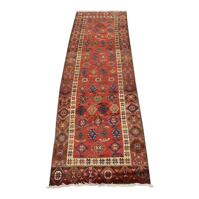 Meshkin Runner 3'6'' X 10'4'' Red Wool Semi-Antique Tribal Hand-Knotted Rug For Sale