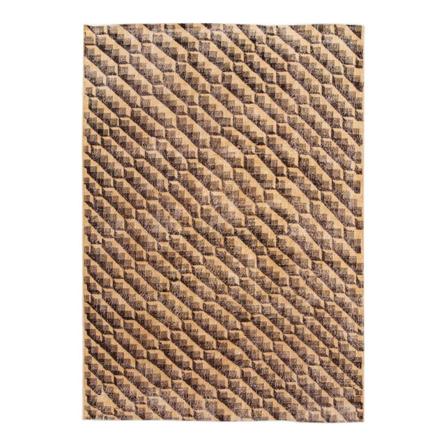 Vintage Turkish Handmade Abstract Art Deco Wool Rug For Sale