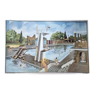 1960s French Double-Sided School Poster-Pool,garage