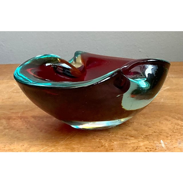 Burgundy Vintage Italian Murano Glass Bowl For Sale - Image 8 of 12