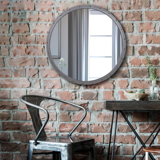 Gray Fordham Round Industrial Mirror For Sale - Image 8 of 9