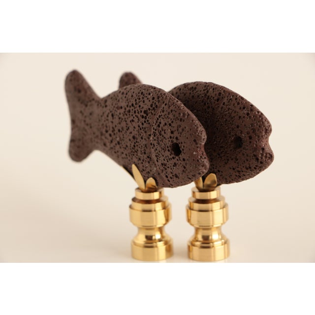 Pumice Fish Lamp Finials in Brown - a Pair For Sale - Image 4 of 5