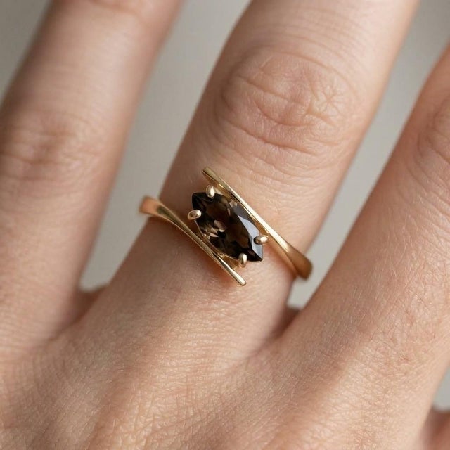 Contemporary Smoky Quartz Statement Ring | Twisted Brown Gemstone Ring | Alternative Engagement Ring for Women Us 7 For Sale - Image 3 of 3