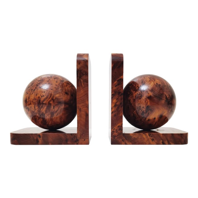 Art Deco Bookends in Polished Burl Wood - a Pair For Sale