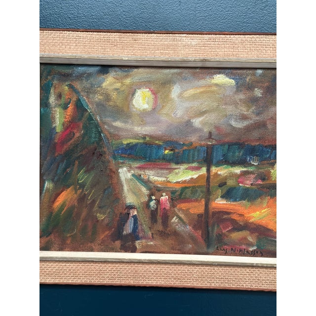 Mid-Century Modern Lars Niklasson, Landscape with Figures, 1960s, Oil Painting on Panel, Framed For Sale - Image 3 of 18