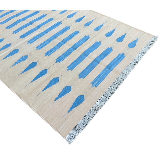 Not Yet Made - Made To Order Not Yet Made - Made To Order Handmade Cotton Natural Vegetable Dyed Cream and Sky Blue Striped Rug - 8'x10' For Sale - Image 5 of 11