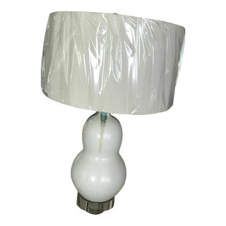 John Richard Ceramic Gourd Lamp With Aqua Drip on Lucite Base For Sale