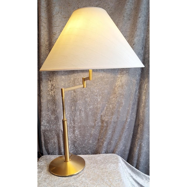 Metal Vintage Table Lamp with Brass Base and Cream-White Fabric Shade, 1980s For Sale - Image 7 of 9