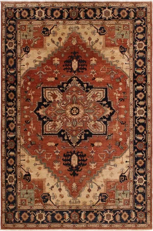 1980s Southwestern Heriz Peshawar Rust/Blue Wool Rug - 9'1 X 11'7