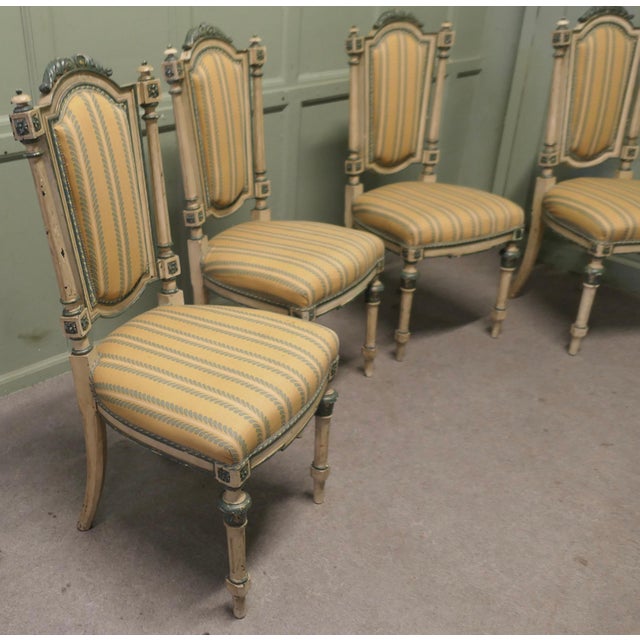 French Painted and Upholstered Salon Chairs, Set of 4 For Sale - Image 5 of 10