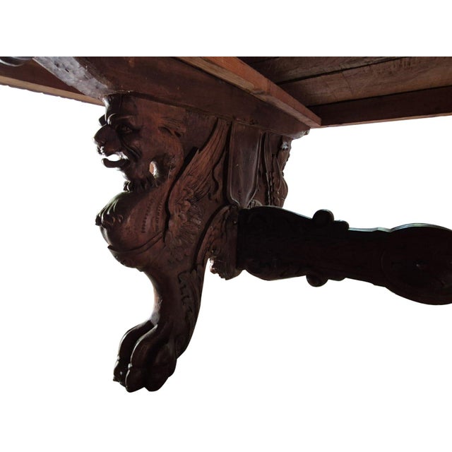 Antique Renaissance Revival Carved Walnut Refectory Table, 1850 For Sale - Image 6 of 18