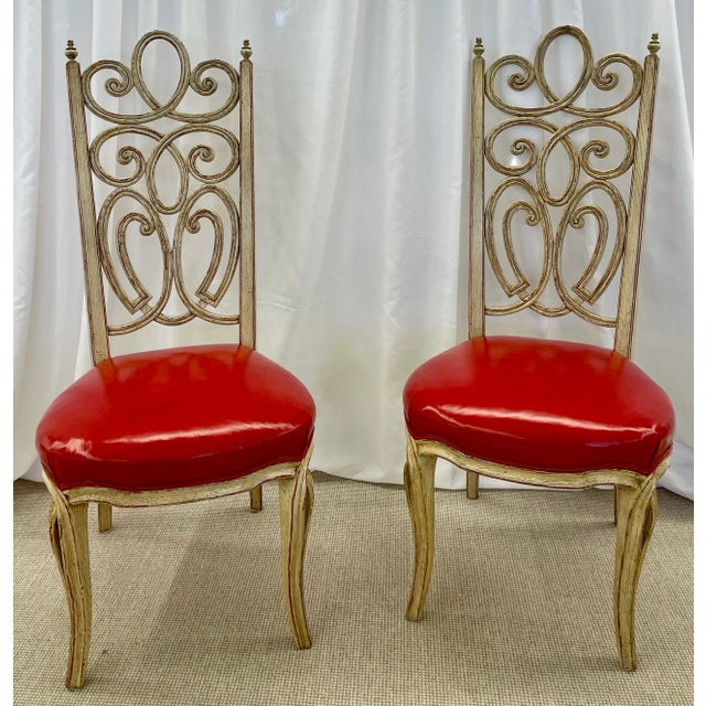 Set of Eight Hollywood Regency Style Louis Pistono Distressed Dining Chairs For Sale In New York - Image 6 of 13