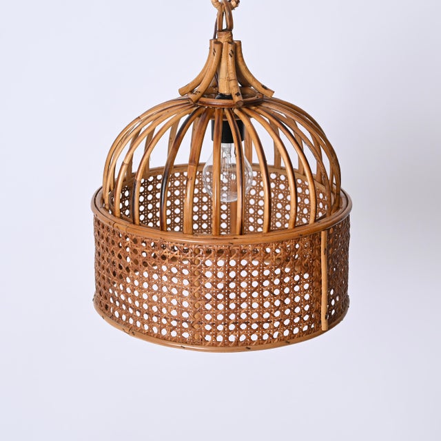 French Riviera Round Pendant in Rattan and Wicker, Italy, 1970s For Sale - Image 6 of 12
