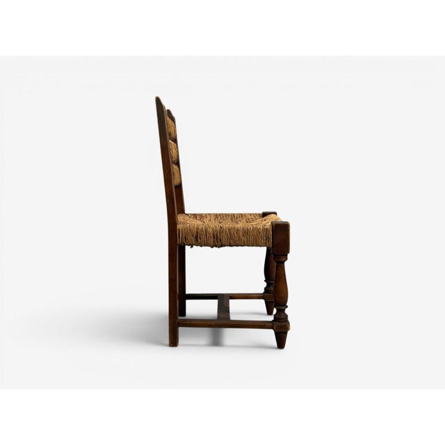 Charles Dudouyt, Six Rustic Dining Chairs, Oak, Rush, France, 1940s For Sale - Image 11 of 16