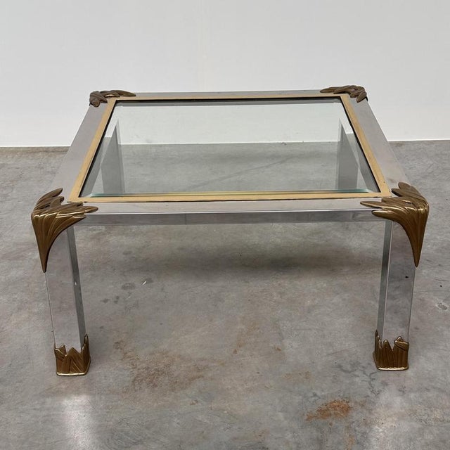 Vintage Chrome and Brass Coffee Table with Sculptural Leaf Details, 1970s For Sale - Image 6 of 13
