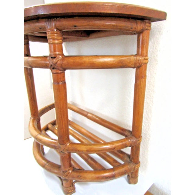 1940's Half Round Demilune Bamboo Side Table With Ladder Sides and Mahogany Top For Sale - Image 4 of 7