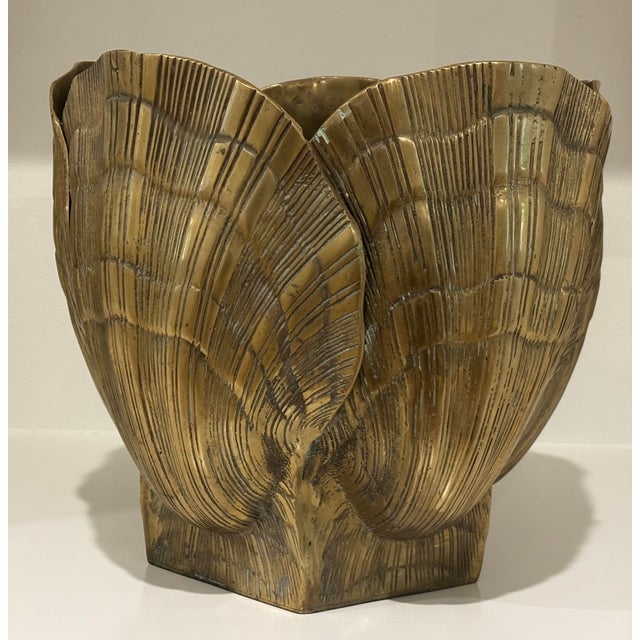Metal Large Scale Vintage Palm Beach Style Brass Seashell Planter For Sale - Image 7 of 15