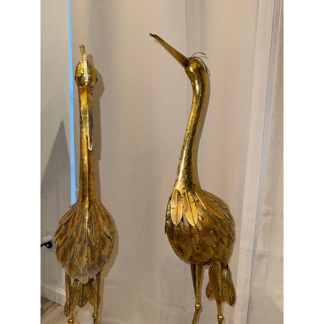 Vintage Mid-Century Style Cast Aluminum Gilt Crane Sculptures - A Pair For Sale - Image 4 of 8