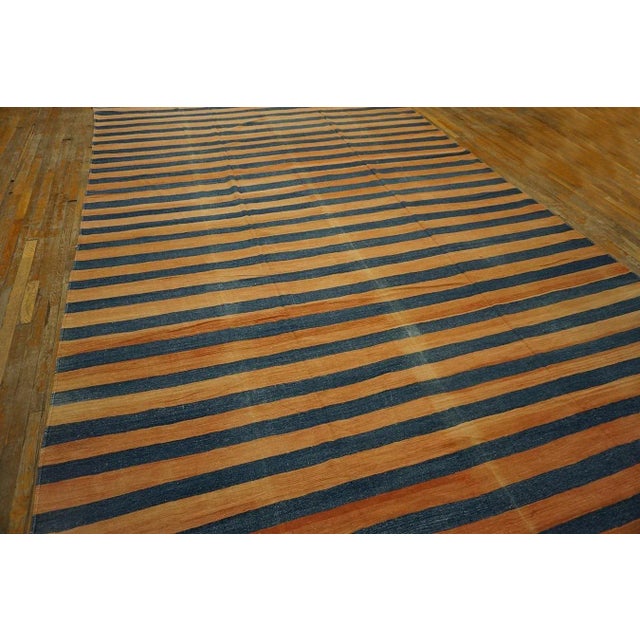 1920s Indian Cotton Dhurrie Carpet ( 9'7" x 15'3" - 292 x 464 ) Antique Dhurrie Large Room Size Cotton Navy, Sienna Rug,...