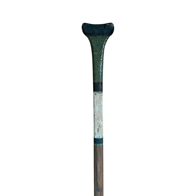 Antique Early 20th Century Hand Painted Monogrammed Wooden Canoe Paddle / Boat Oar With Olive Green, White & Black Striping, Circa 1920 For Sale - Image 9 of 11