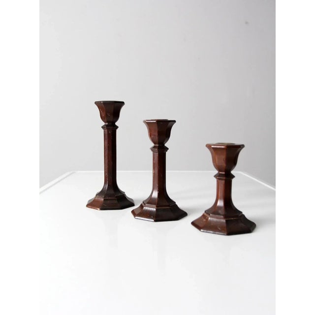 Wood Vintage Wood Candlestick Holders Set of 3 For Sale - Image 7 of 11